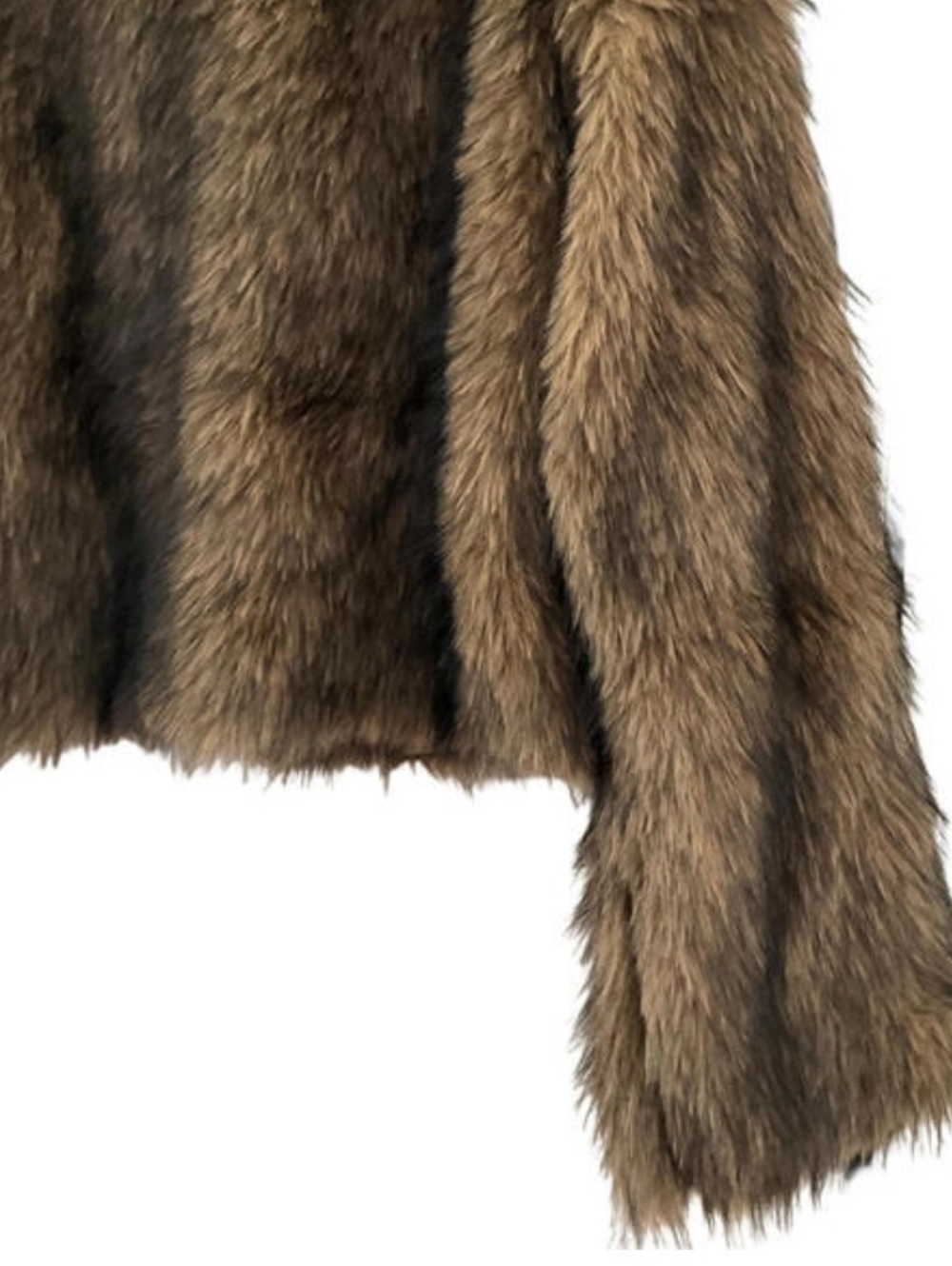 NWT Luxury Sz M Brown Cropped Faux Fur Coat Chic IT Girl Street Style Glam Vibe - Picture 7 of 9